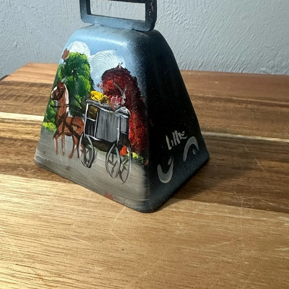 Hand-Painted Horse & Buggy Cowbell - Rustic Folk Art